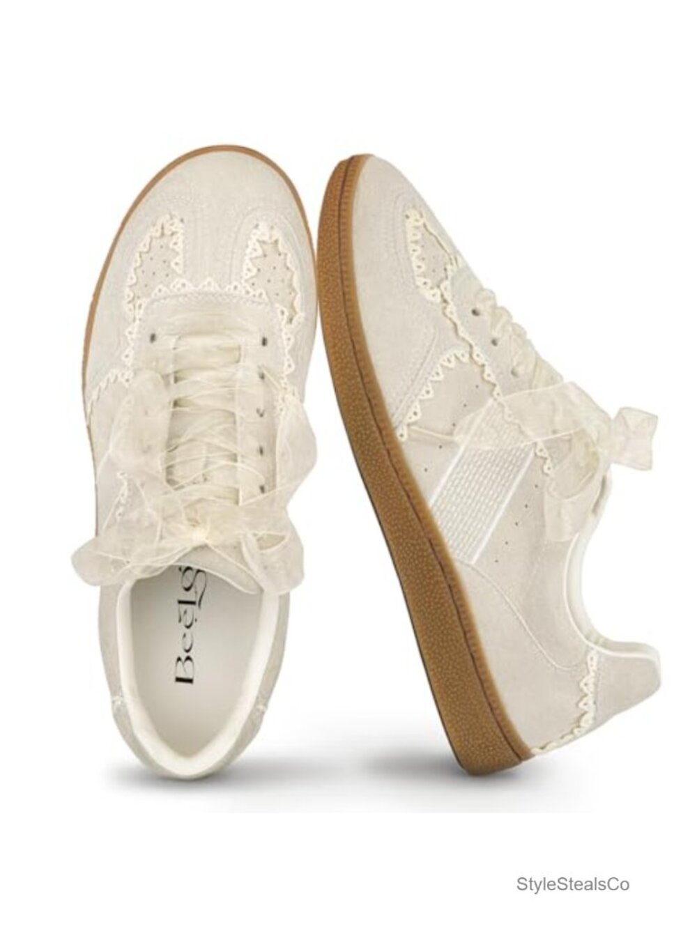 Women's Lace-Up Ribbon Sneakers Faux Suede Memory Foam Casual